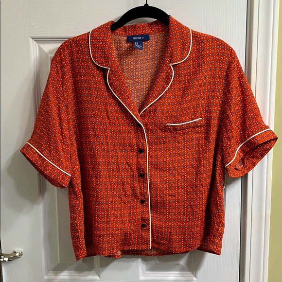 Forever 21 Tops - Orange Polka Dot Collared Button Up Shirt